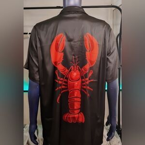 Kbayo Caribbean Satin Lobster Graphic Button-Up Shirt Men’s XXXL Grey NWT
